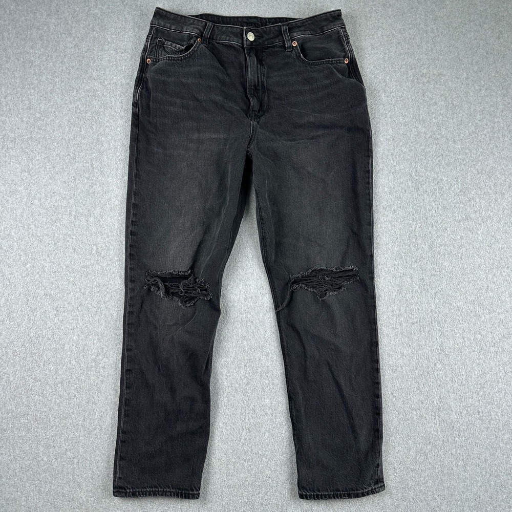 American Eagle Jeans Womens 10 Black Mom Jean Strigid Distressed High Rise Short